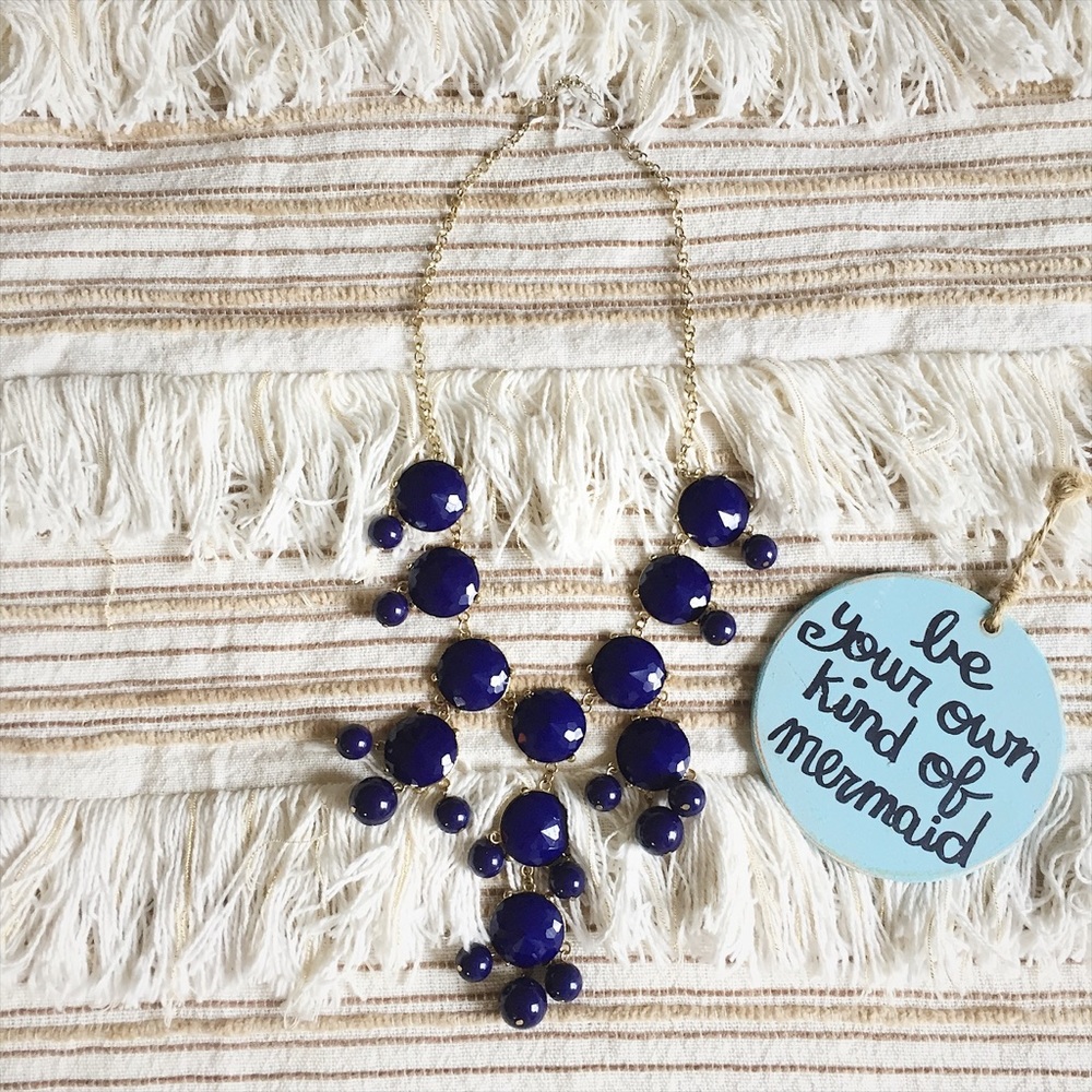 Navy Blue and Gold Statement Necklace